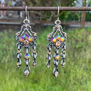 “New” Vintage Austrian Crystal Earrings.  2 1/4 Inch Drop.